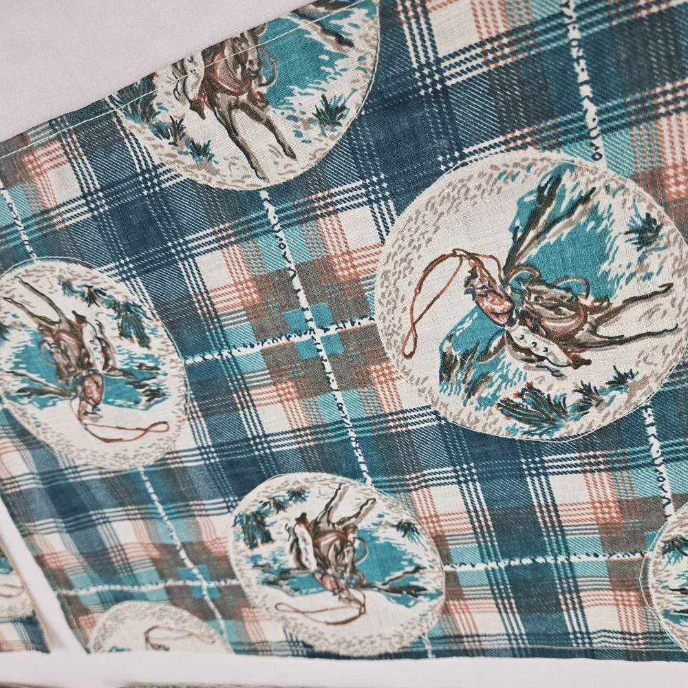 Vintage Cowboy Placemats Horse Roping South Western Rodeo Set of 6 Handmade